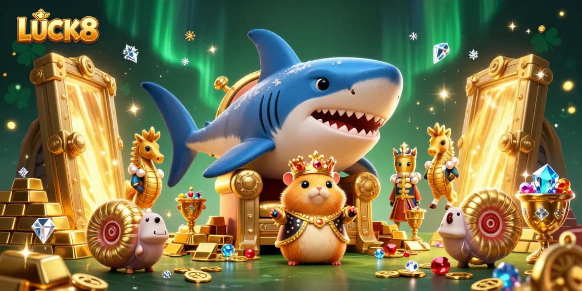 LUCK8 captures thrilling casino moments with a fierce golden hamster king and treasure elements.