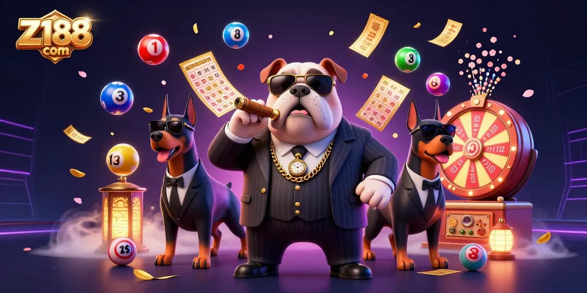 Experience thrilling wins at Z188 com with dynamic lottery balls, luxurious casino vibes, and energetic characters.