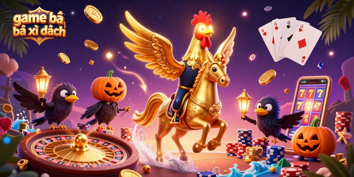 Engage in the game bài bài xì dách with dynamic characters and casino elements in a vibrant atmosphere.