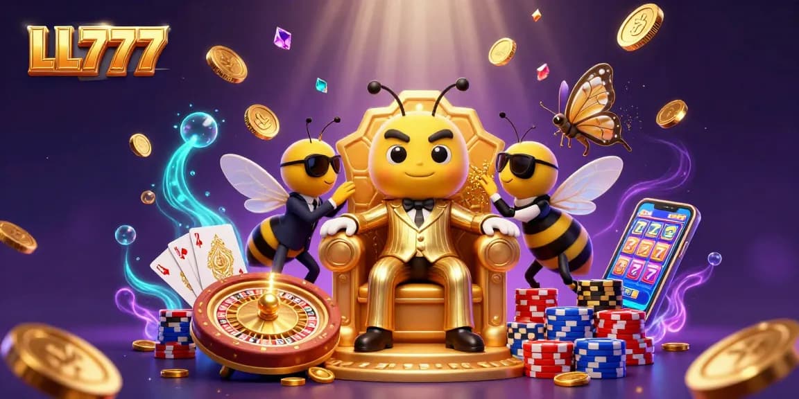 Experience the thrilling atmosphere of LL777 with a lively gambling scene featuring vibrant characters and gaming elements.