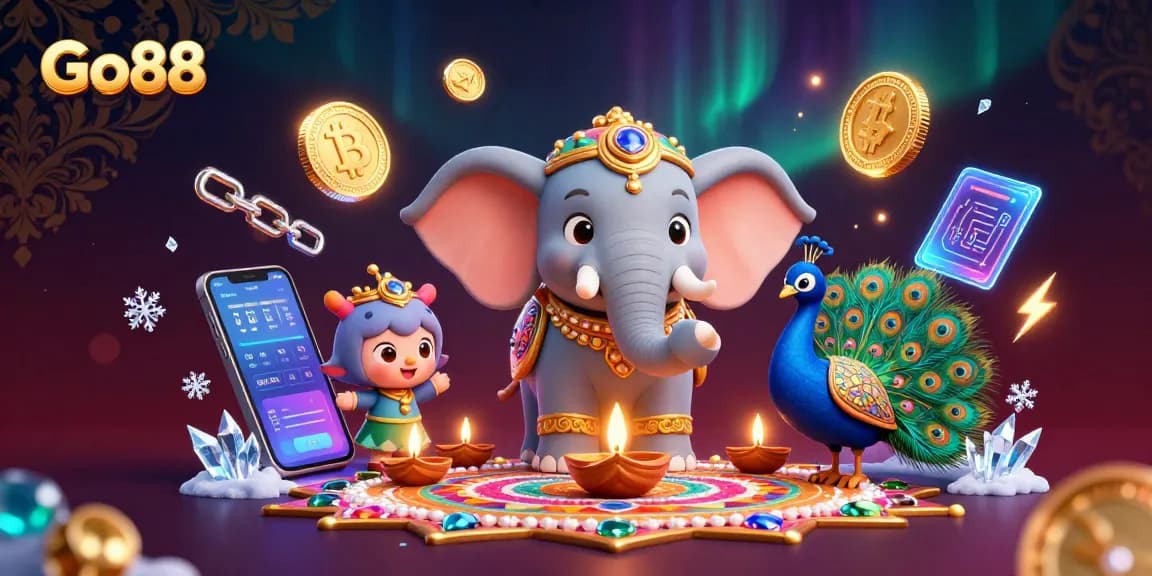Engage in thrilling games at Go88 with vibrant visuals showcasing casino fun and crypto elements.