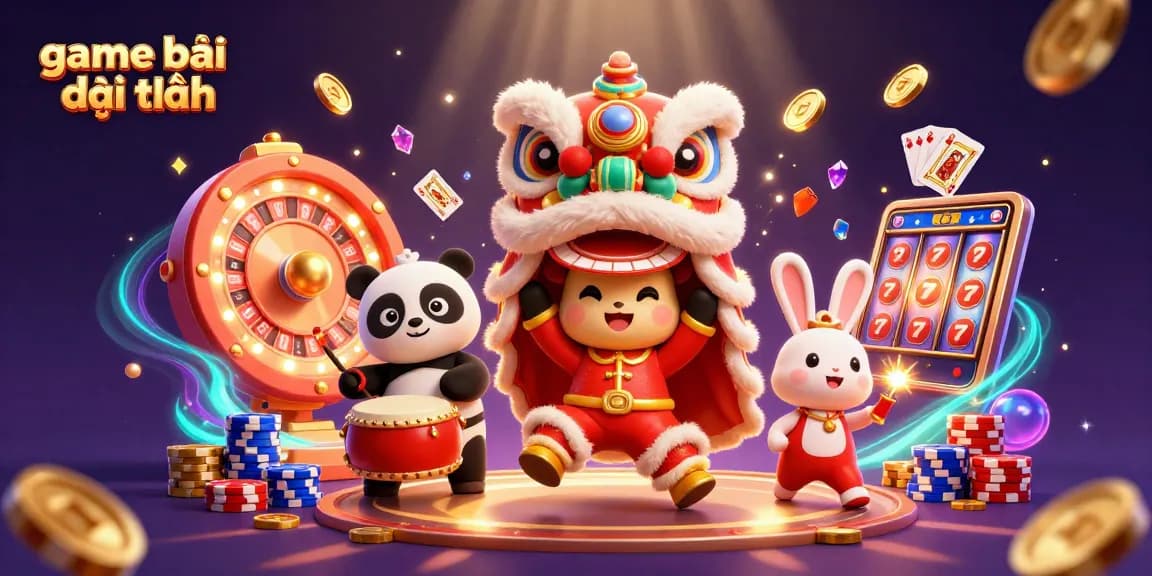 Experience the excitement of game bài đổi thưởng with dynamic characters and vibrant casino elements.