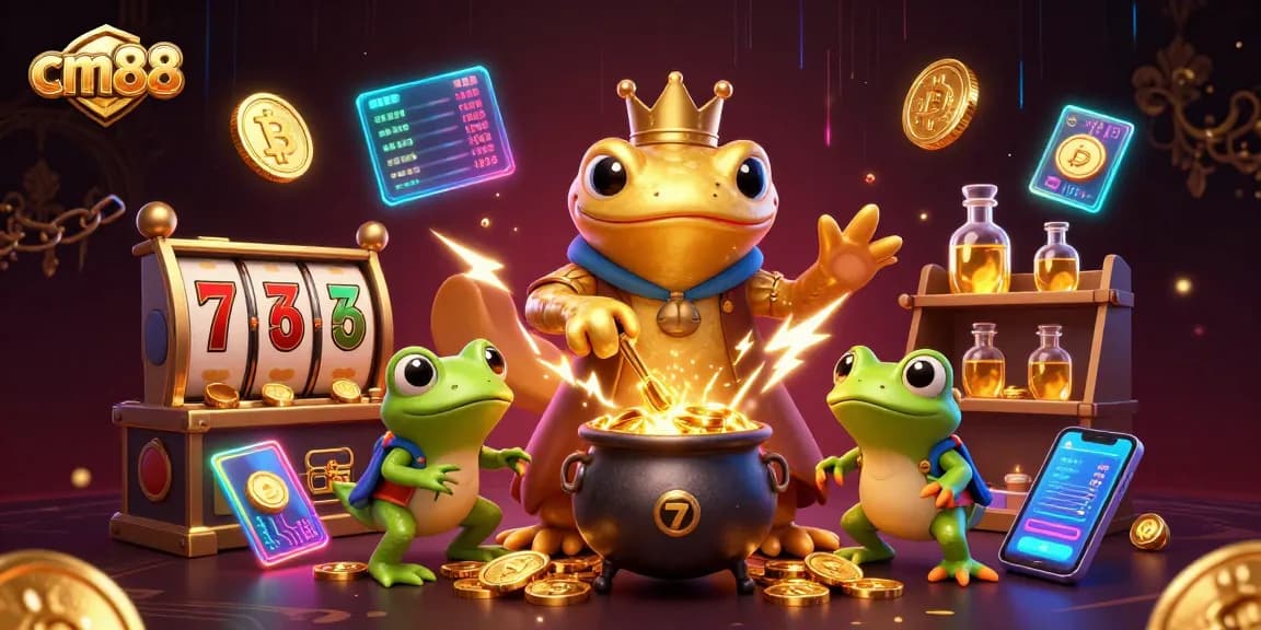 Experience cm88's vibrant casino world with slots and gold transmutation in a magical lab.