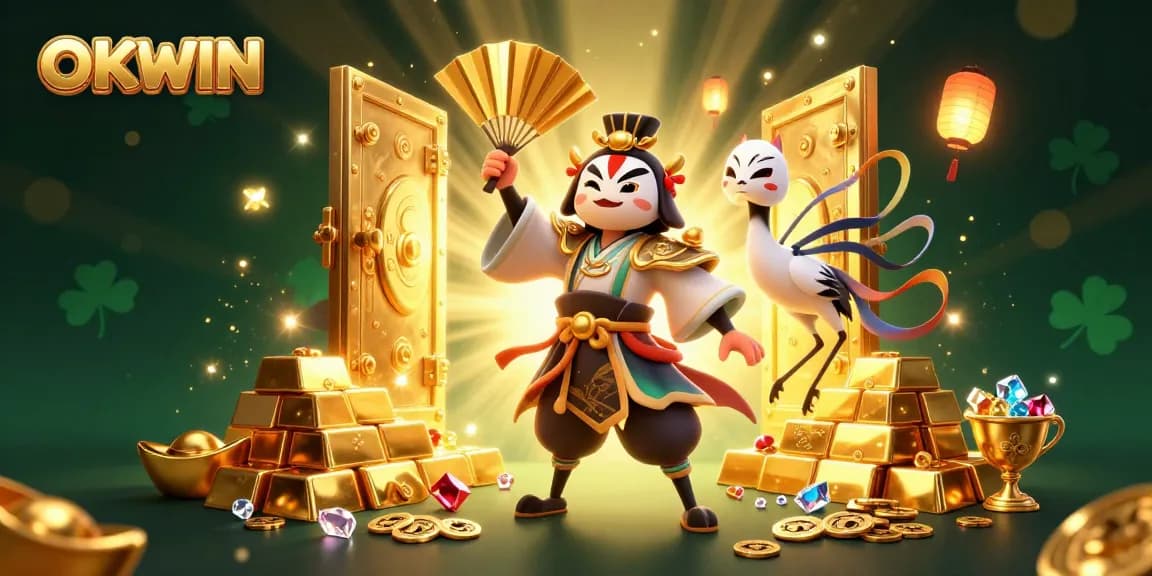 Engage with OKWIN's thrilling adventures through an ultra-detailed 3D casino illustration.
