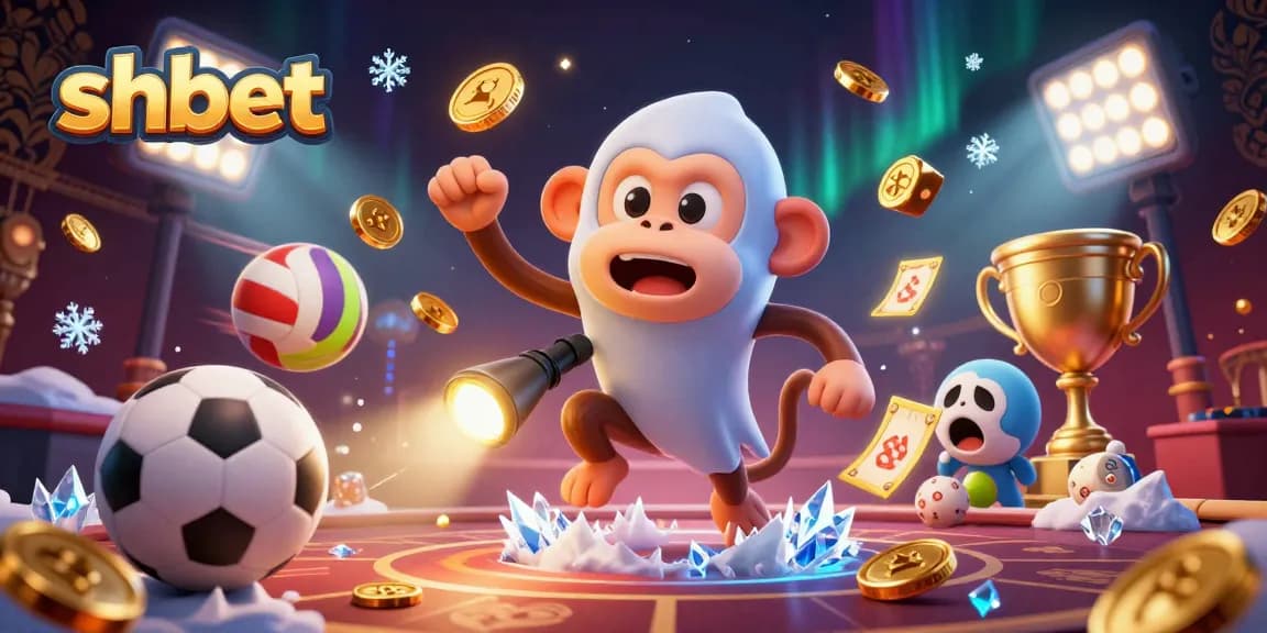 Engaging shbet casino scene with a playful monkey and curious puppy amid dynamic sports betting elements.