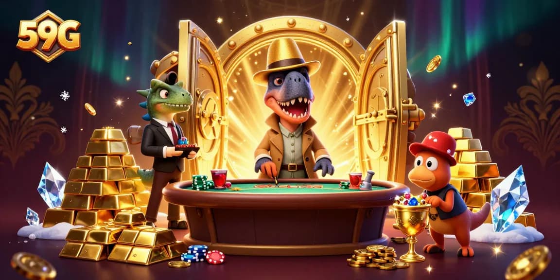 Experience thrilling gameplay as the velociraptor card counter and his companions add excitement to 59G's gaming scene.
