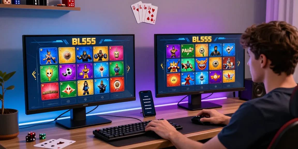Dynamic user engaging with BL555 online betting interface in a vibrant gaming atmosphere.