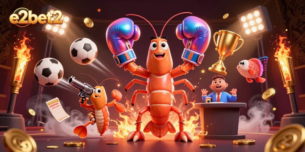 Experience thrilling gaming with e2bet2 featuring vibrant characters and dynamic sports elements in a rich casino scene.