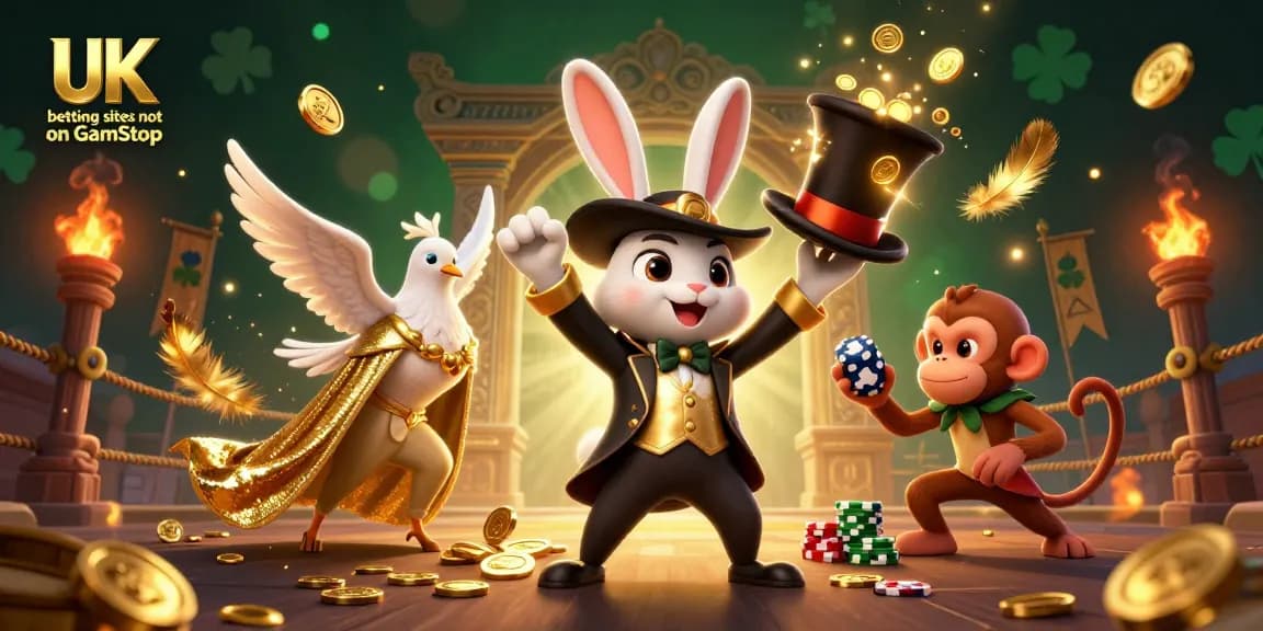 Engage with UK betting sites not on GamStop featuring a magician rabbit and dazzling gambling elements.