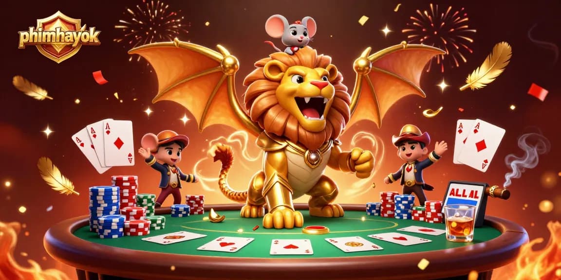 Experience thrilling action with phimhayok, featuring heroic chimera creatures at a dynamic poker table.