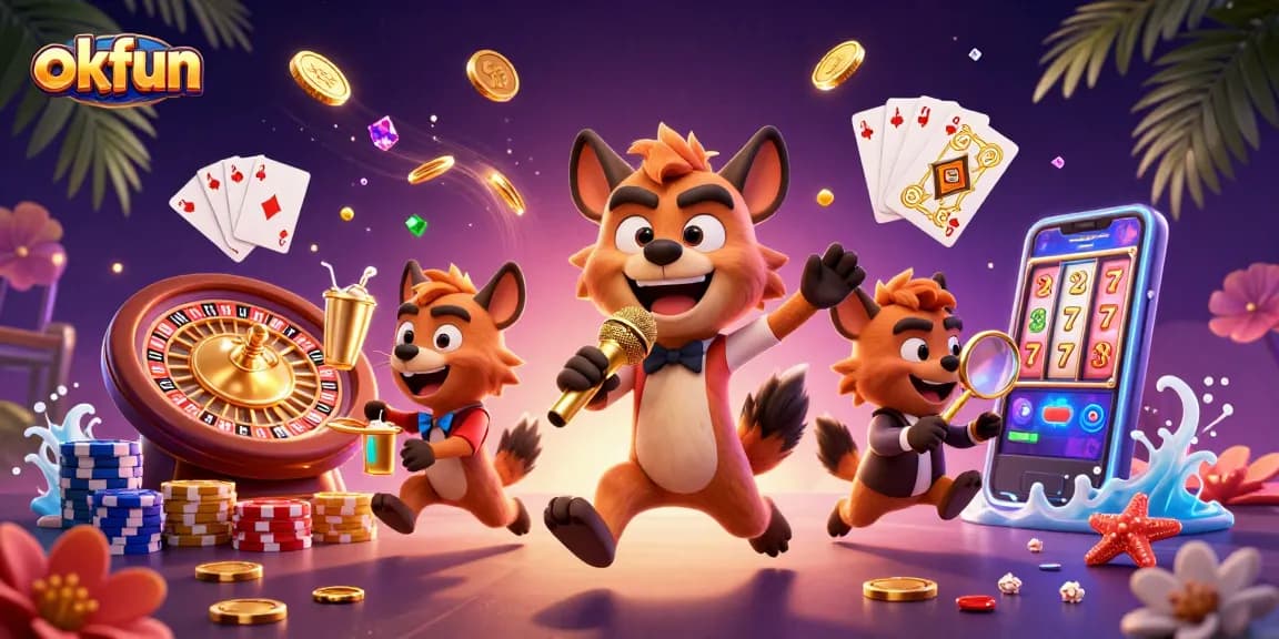Enhance your gaming with okfun's vibrant casino scene featuring hyenas and jackpots.
