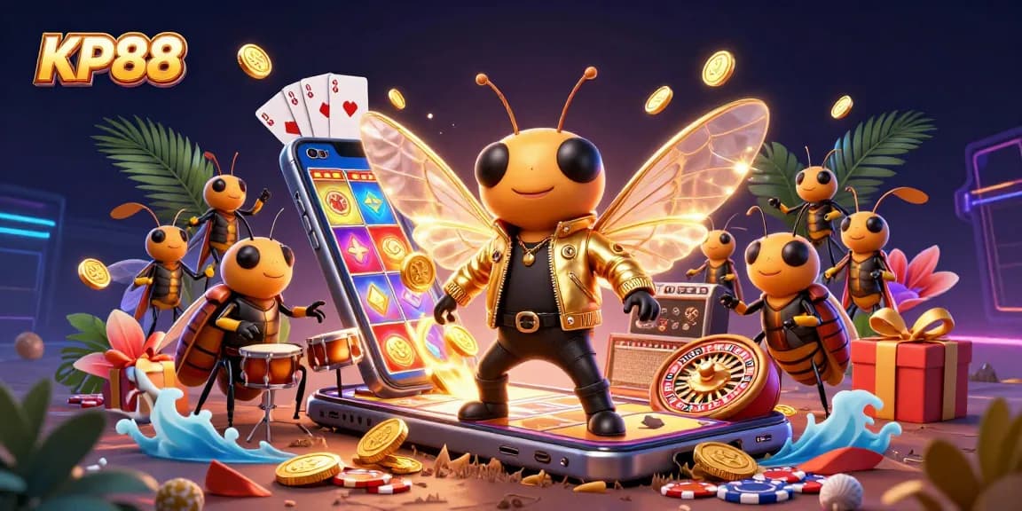 Engage with KP88's vibrant gambling scene featuring dynamic characters and exciting casino elements