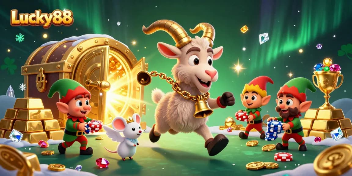 Experience exciting gameplay at Lucky88, where the festive Krampus goat, angel mouse, and mischievous elves bring a captivating casino adventure to life.