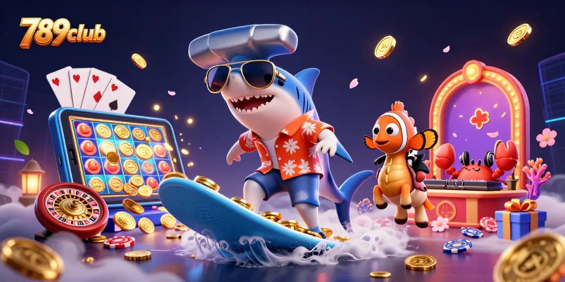 Experience the thrilling 789club adventure with a lively underwater casino scene featuring vibrant characters and game elements.