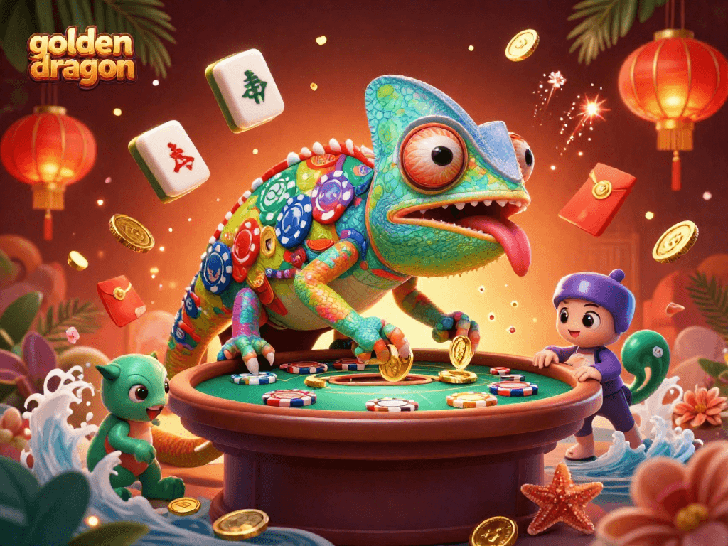 Play the thrilling golden dragon slot game with dynamic visuals and exciting features in this vibrant illustration.