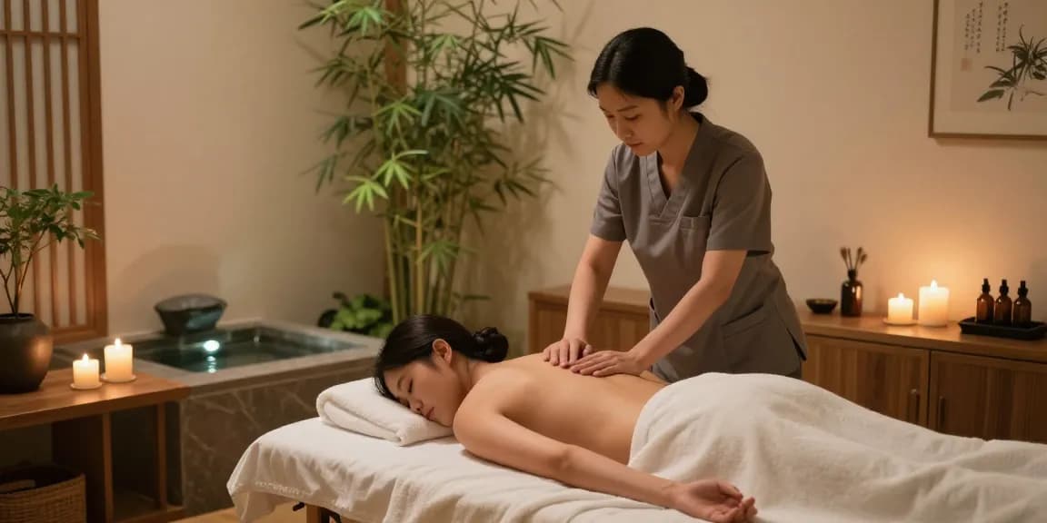 Relaxing 강동구출장마사지 session in a tranquil therapy room with soothing ambiance.