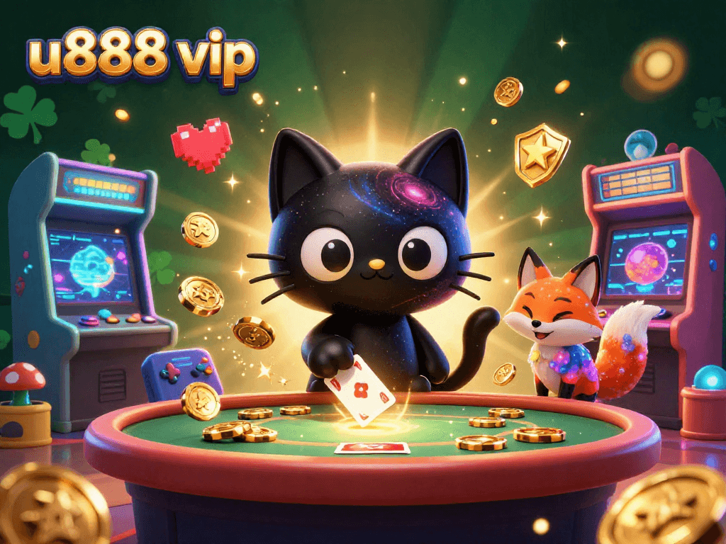 Experience thrilling games at u888 vip, featuring colorful 3D characters and vibrant casino elements.