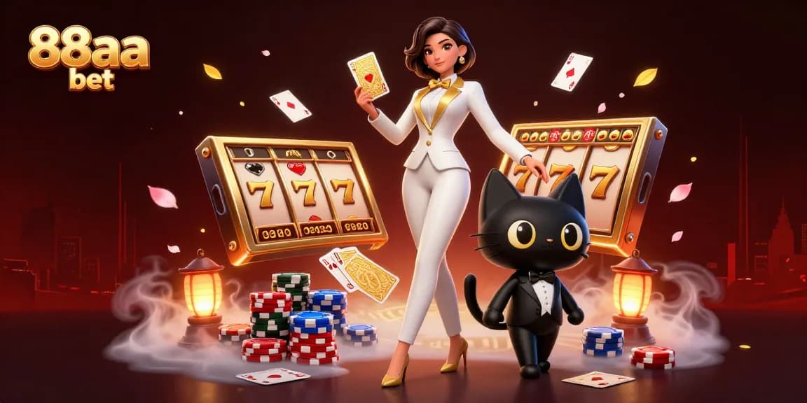 Experience the excitement of 88aa bet with dynamic slot elements and a glamorous dealer in a vibrant 3D scene
