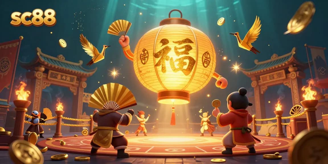 Engage with the vibrant sc88 night market casino, featuring dynamic golden lanterns and lucky symbols.