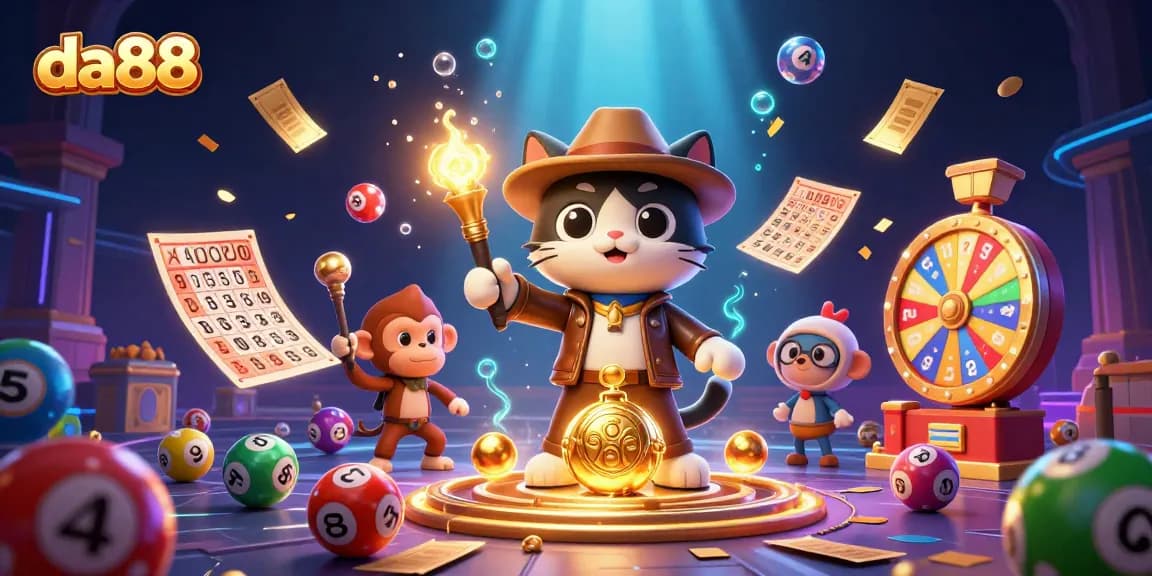 Engage with da88's exciting casino adventures featuring golden artifacts and vibrant lottery scenes.
