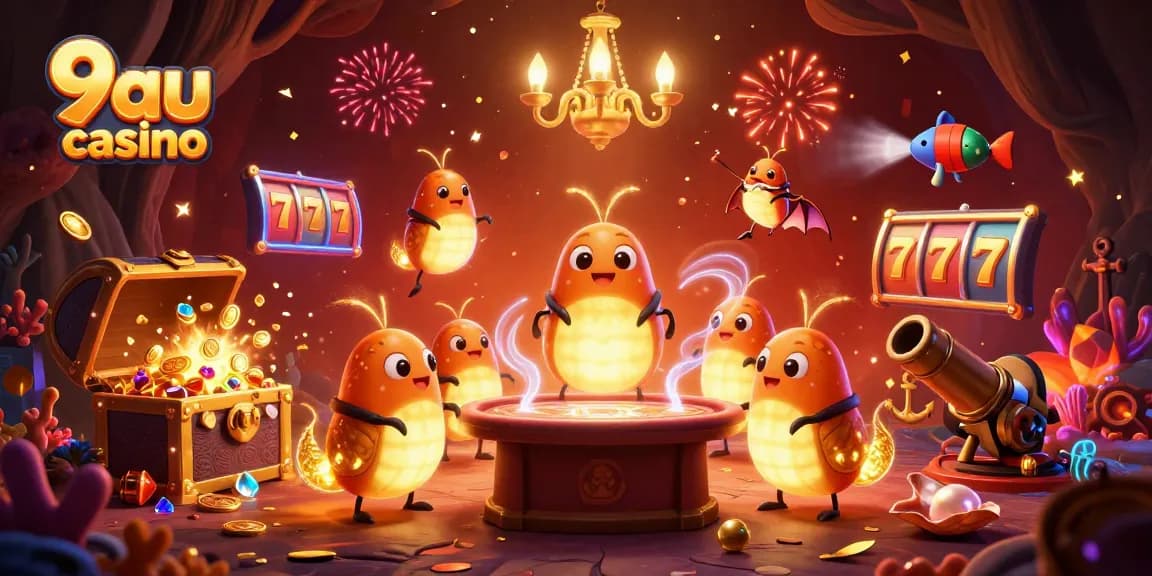 Experience the vibrant atmosphere of 9au casino with glowworms illuminating the casino treasures.