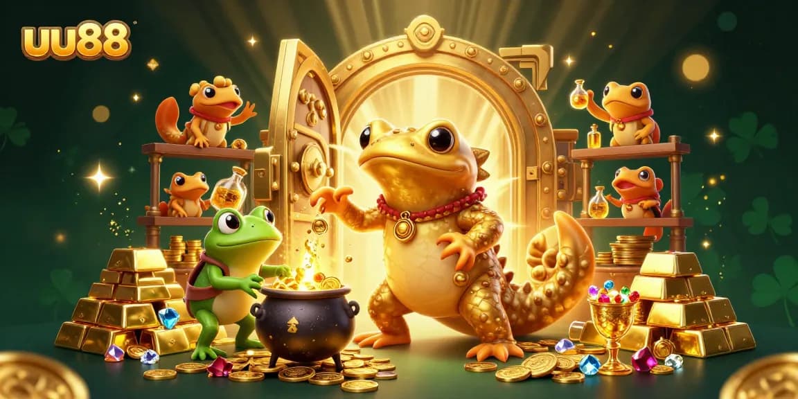 Spin and win with uu88 at our vibrant online casino featuring golden treasures and magical elements.