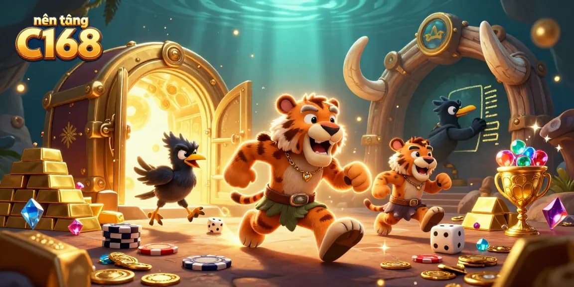 Engage with nền tảng C168 in a dynamic prehistoric casino setting featuring vibrant visuals and game elements.