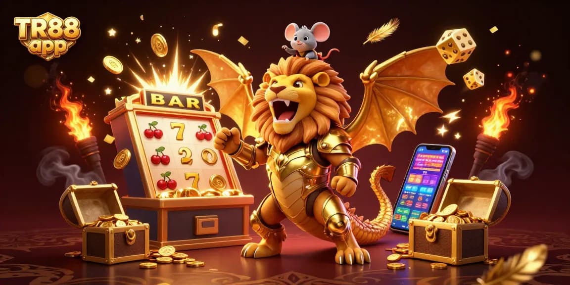 Experience excitement with the TR88 app's dynamic 3D casino scene featuring golden rewards.