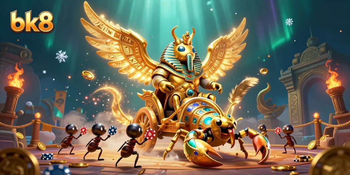 Engage with bk8 for a thrilling casino experience featuring a majestic golden scarab and rich gambling elements.