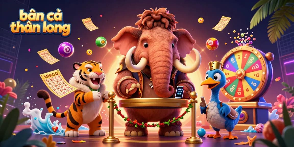 Experience the excitement of bắn cá thần long with vibrant lottery elements and engaging casino characters.