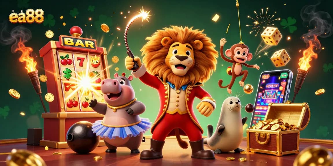Engage with ea88's vibrant casino scene featuring dynamic characters and jackpot excitement.