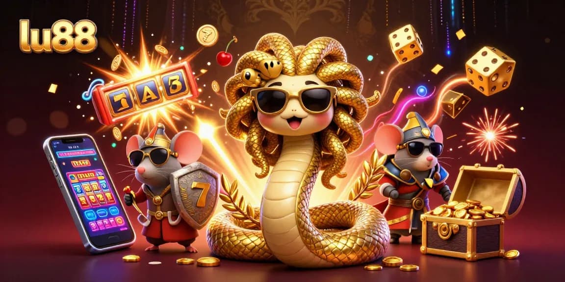 Experience the excitement of lu88 with a vibrant 3D illustration featuring casino games, characters, and dazzling jackpots.