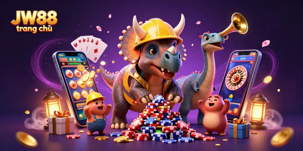Experience the excitement of JW88 trang chủ with a vibrant 3D casino scene filled with games and fun!