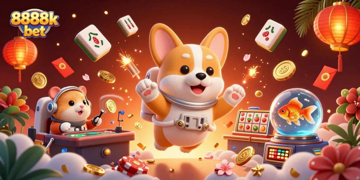 Experience thrilling chances with 8888k bet in a vibrant 3D casino illustration.