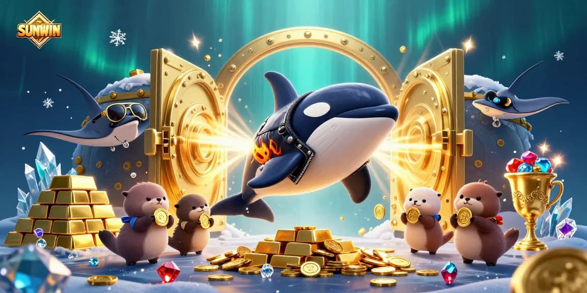 SUNWIN offers thrilling casino adventures with a vibrant underwater scene featuring a jumping whale and playful otters.