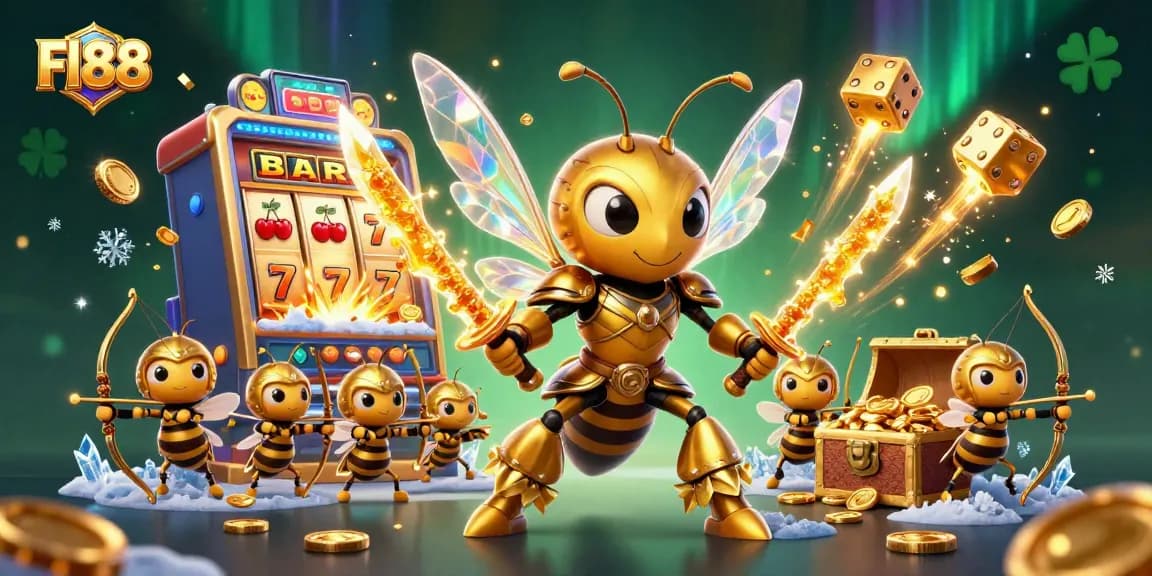 Experience the thrill of Fl88 with a golden hornet samurai amidst a colorful casino chaos.