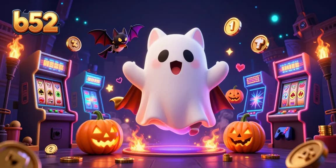 Engage in thrilling b52 adventures with a magical ghost cat and vampire bat in a haunted casino setting.