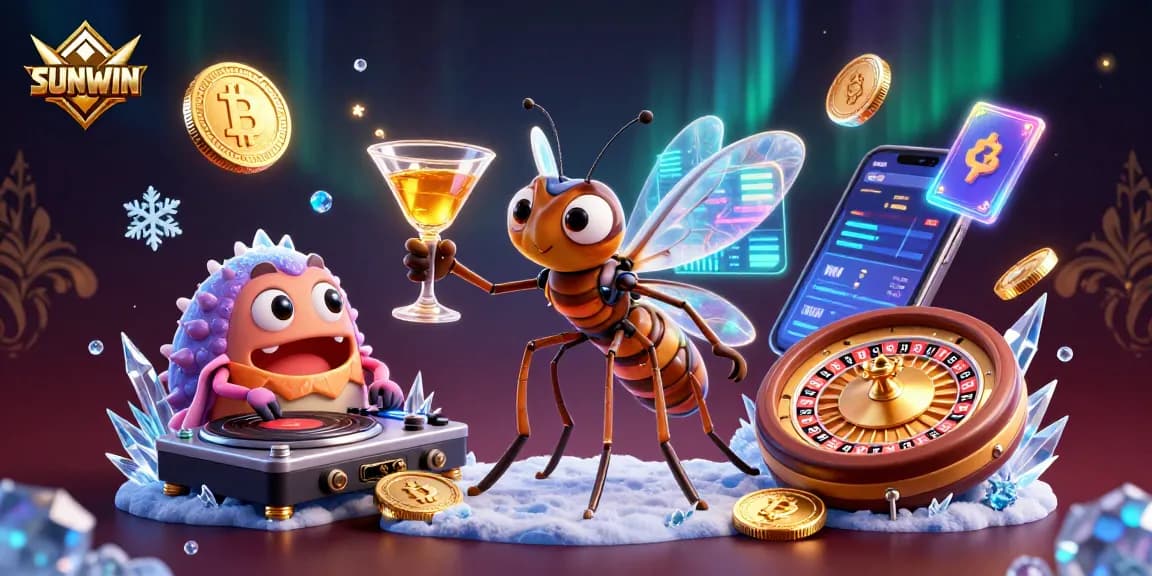SUNWIN casino illustration featuring vibrant characters and dynamic gaming elements for an immersive player experience.