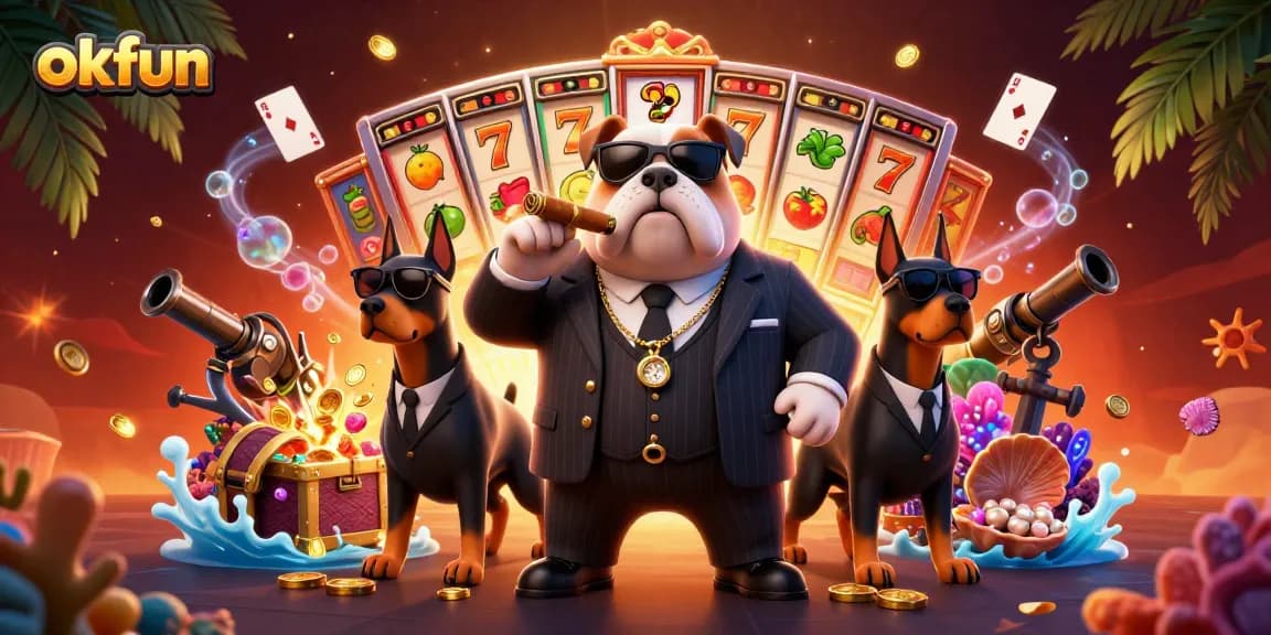 Spin and win with okfun's vibrant slot games featuring a dog mobster controlling the action!