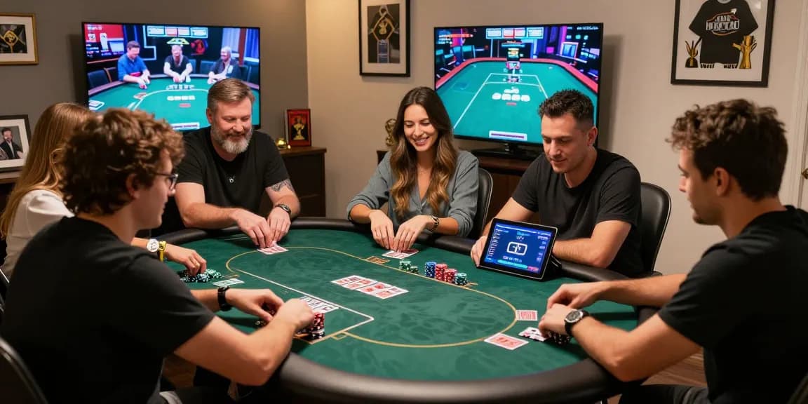 Exciting online poker gaming scene showcasing players enjoying Alternatif Link Nagapoker in a vibrant home casino setting.