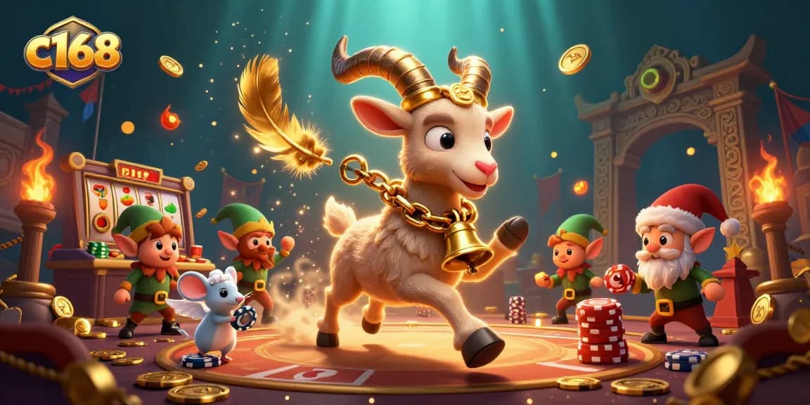 c168 game features dynamic casino action with a spooky Krampus goat and playful characters