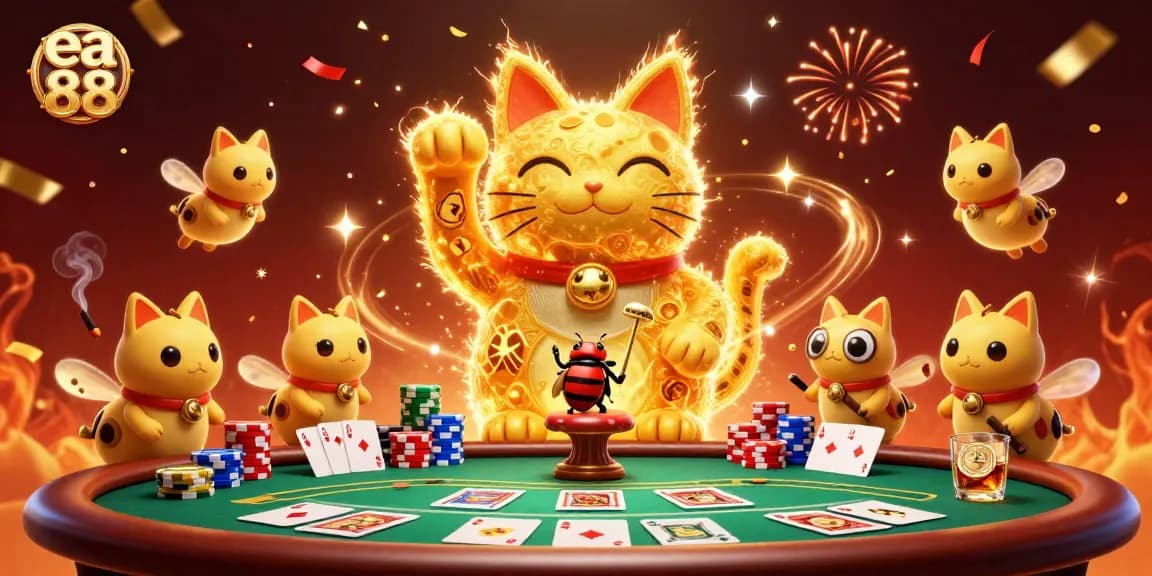 Experience winning dynamics at ea 88 with the lucky cat and vibrant casino elements.
