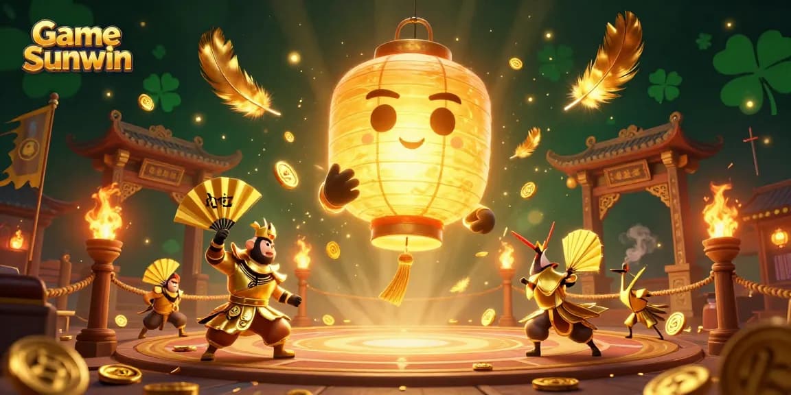 Engage in Game Sunwin through an enchanting 3D illustration showcasing a vibrant casino atmosphere with golden elements.