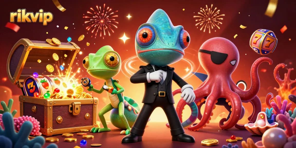Engage with rikvip's thrilling slots adventure featuring vibrant characters and exciting casino elements.