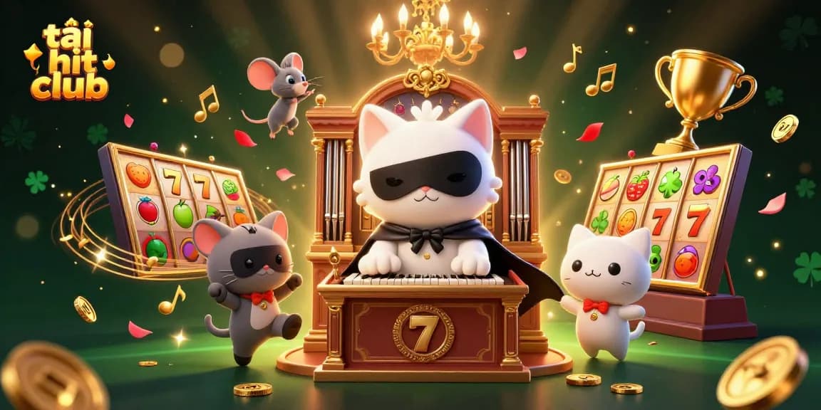 Engage in winning strategies with tải hit club in an immersive 3D casino scene featuring a whimsical cat and dynamic game elements.