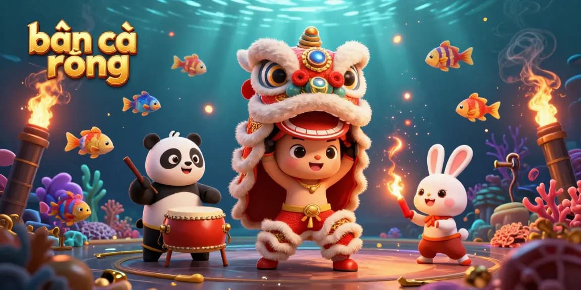 bắn cá rồng game scene featuring characters, underwater elements, and vibrant effects for engaging gameplay.