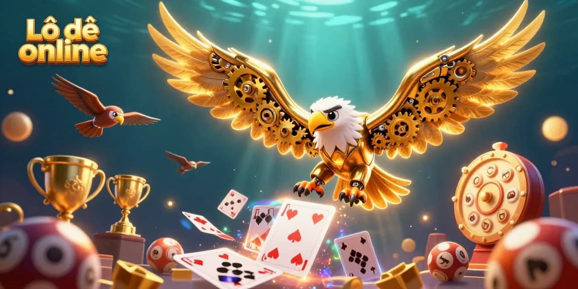Experience the excitement of Lô đề online with vibrant holographic cards and dynamic lottery elements.
