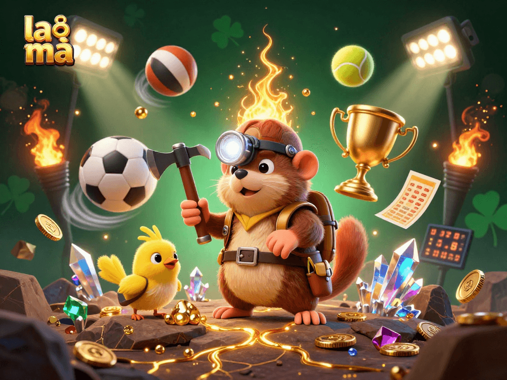 Betting with la mã: A vibrant scene featuring a treasure hunter mole and dynamic sports elements.