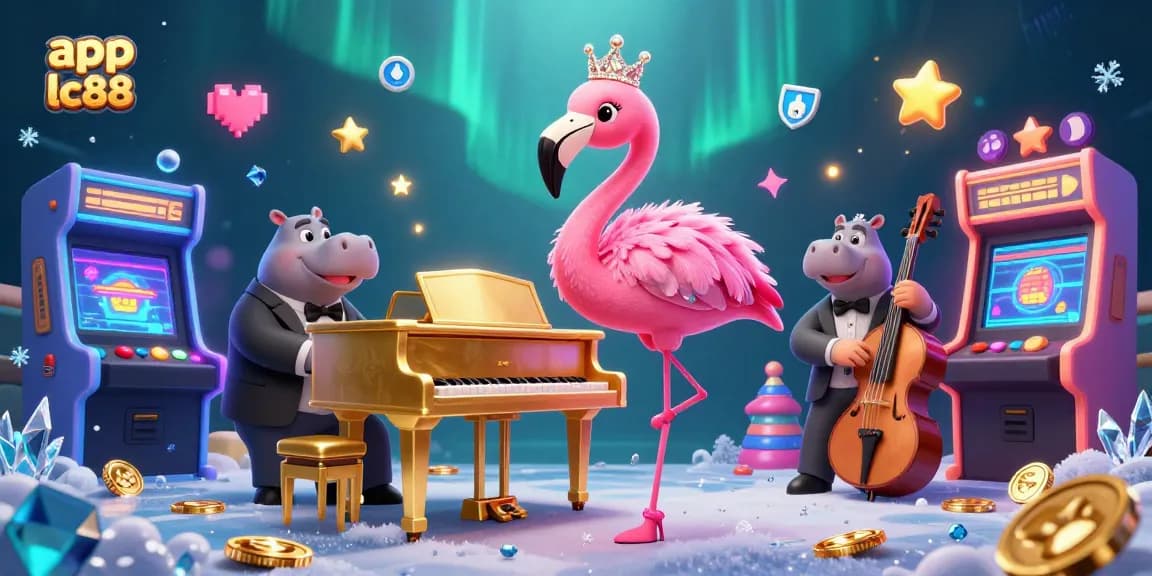 Engage with app lc88 featuring a vibrant 3D cartoon casino scene filled with game elements and lively characters.