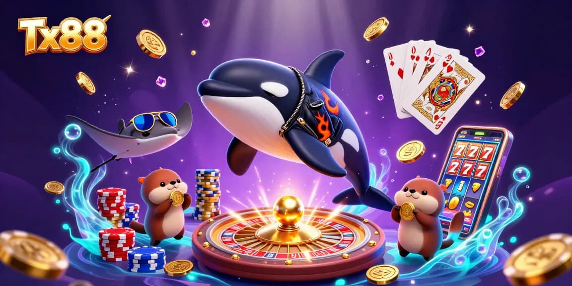 Experience the thrill of Tx88 casino with vibrant characters and dynamic winning elements!